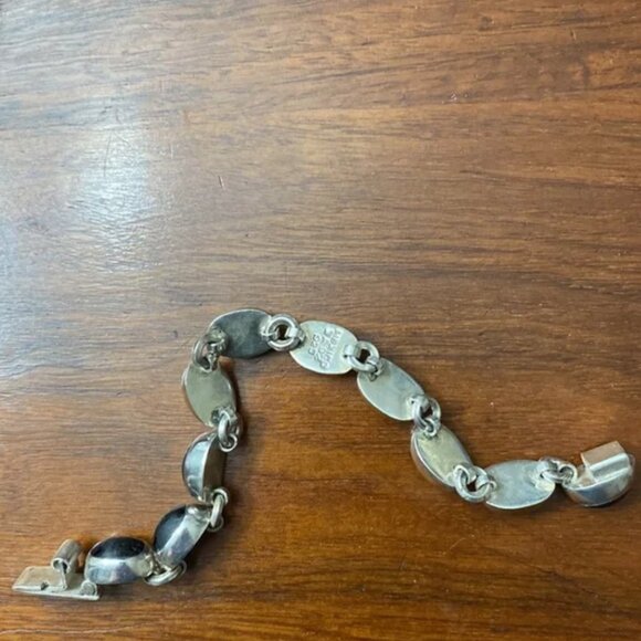 Vintage TAXCO Black Onyx & Sterling Link Bracelet - Picture 9 of 10